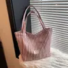 Bolsa de Lona Listrada Estilo Coreano Estilo Preguiçoso Grande Capacidade Bolsa de Ombro Casual Bolsa de Compras Bolsa Feminina Versátil para o Dia a Dia Bolsa Tote