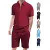 Conjunto de Duas Peças Europeu e Americano Transfronteiriço Amazon Verão Gola Lapela Manga Curta Shorts Terno Esportivo Casual Jacquard de Toalha para Homens