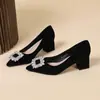 Zapatos de tacón grueso de ante para mujer para entrevista 2026 Modelo Nuevo Negros Zapatos Profesionales de Trabajo Azafata Funcionario Formal Tacones Altos