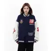 Chaqueta de Marca de Moda con Estampado de Letras y Insignia Retro Americana Nueva 2026 para Mujer, Chaqueta de Béisbol Casual Holgada Estilo Universitario de Otoño