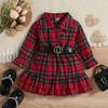 Ropa Infantil Baopai Comercio Exterior Estilo Británico 22 Otoño e Invierno Nuevo Vestido Navideño Infantil a Cuadros con Volantes Punto