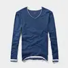 Camiseta de Manga Larga de Algodón Puro para Hombre de Primavera y Otoño Cuello en V Corte Ajustado Color Sólido Camisa Base Camisa Casual Camiseta para Hombre T2026 Nueva Camiseta para Hombre