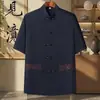 Traje Casual Bordado da Moda 2026 para Homens, Conjunto de Verão para Pais de Meia-Idade, Traje Tang Gola Alta Estilo Chinês
