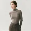 ¡Lavable a máquina! Camiseta de Manga Larga de Cuello Alto Ajustada de Lana Hilo Yangzi Peinado Sin Costuras Calibre 18 para Mujer