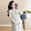 Vestido de Maternidade JQ Jingqi 2026 Novo Moda Primavera e Outono Vestido Regata de Renda Conjunto Solto para Grávidas
