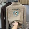 T2156# camiseta interior de rayas de terciopelo con cuello semi-alto para niñas otoño e invierno ropa infantil niños grandes ropa de bebé forrada de polar para mantener el calor