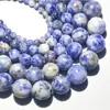 Cuentas sueltas azules con manchas blancas naturales, cuentas redondas, accesorios semiacabados para abalorios DIY, venta al por mayor de joyería transfronteriza Amazon AliExpress