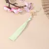Abanico Dorado Perlado Estampado de 12 cm con Borlas, Abanico Tradicional con Colgantes de Borla, Borlas Hanfu, Accesorios Hechos a Mano de Estilo Antiguo