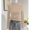 Estilo Novo Outono e Inverno Gola Alta Meia Manga Camisa de Malha Básica de Manga Longa para Mulheres Cor Pura Suéter Interno Efeito Emagrecedor High-End com Casaco