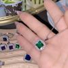 Pendientes de botón de color morado uva, princesa, color rosa, con incrustaciones de tesoro, circonitas, corte cuadrado, diamante, anillo de boca abierta, conjunto de tres piezas, transmisión en vivo