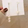 Pendientes Coreanos Dongdaemun de Moda con Brillantes Pedrería Perlas, Pendientes Largos Asimétricos, Pendientes Largos de Nicho Tres a Uno