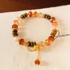 Pulsera de Ojo de Tigre Cepillado Dorado con Forma de Calabaza y Cristales de Colores para Mujer, Joyería de Diseño de Lujo Ligero de Nicho