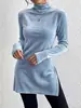 Top largo de terciopelo de cuello alto con abertura para mujer 2026, venta al por mayor transfronteriza, camiseta básica ajustada de manga larga para otoño e invierno