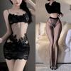 Lingerie Sexy Renda Transparente Camisola Sexy Estilo Irmã Real Pijama com Meia-Calça de Tela Estilo Pura Luxúria Feminina Bordado Verão