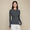 Camiseta Base de Malha Fina Imitação de Lã Sem Costura Integrada Calibre 18 para Mulheres, Roupa Íntima de Outono e Inverno, Bordado Pesado, Suéter de Gola Redonda Canelado