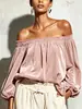 2026 Nuevo Top de Terciopelo Off-Shoulder Estilo Europeo y Americano con Mangas de Linterna Sueltas y un Ambiente Atmosférico para Mujer