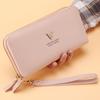 2021 Monedero Simple de Estilo Coreano para Mujer con Doble Cremallera, Gran Capacidad, Ranuras Multitarjeta, Billetera, Tarjetero con Decoración de Letras