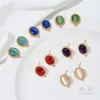 Brincos de Ouro 14K Preenchido Fortes Coloridos que Preservam a Cor com Pedras de Olho de Gato Coloridas Ovais em Formato de Ovo com Argolas Penduradas Acessórios para Brincos DIY Materiais