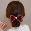 Nuevo Lazo de Terciopelo Rojo con Pedrería para el Cabello, Goma Elástica para Cola de Caballo, Cuerda para el Cabello de Alta Gama para Mujer, Diadema