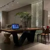 Mesa de Comedor Rectangular Grande Color Nogal, Mesa Irregular de Madera Maciza, Escritorio Creativo y Único, Escritorio Antiguo