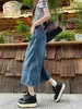 Jeans cortos de diseño petite estilo americano con retazos para mujer, nuevos pantalones rectos de pierna ancha, sueltos, de longitud media para la calle en verano