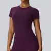Ropa de yoga estilo europeo y americano, tejido cepillado de doble cara, corte ajustado, camiseta deportiva de secado rápido para fitness y running, manga corta 52239
