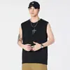 Camiseta Regata Masculina 100% Algodão para Roupa Externa, Fitness Esportivo, Basquete, Sem Mangas de Ombro Largo Atacado