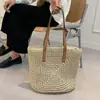 Bolso de Paja Tejida de Gran Capacidad Estilo Ins, Bolso Cruzado Versátil Casual para Mujer, Bolso Tejido de Moda Estilo Bosque, Bolso de Playa