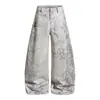 Jeans de Estilo High Street Americano con Remaches, Perlas y Estampado de Alas para Hombres y Mujeres, Nuevos Pantalones Casuales de Pierna Ancha Curvados de Verano