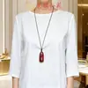 Collar Auspicioso de Palo de Rosa Incrustado con Tallado de Cobre Cadena para Suéter Colgante Largo de Sándalo Estilo Retro Collar Versátil Colgante para Pareja
