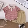 Conjunto de Ropa de Verano para Niños Ropa Infantil 2026 Nuevo Conjunto Casual de Verano Rayado Camisa Polo Manga Corta Dos Piezas Elegante Moderno