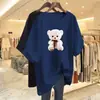 2026 Nova Camiseta de Manga Curta Estilo Comércio Exterior para Mães, Plus Size Soltinha, Emagrecedora, Cobre a Barriga, Top Estampado de Meia-Manga