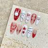 Red de uñas puramente usada a mano, explosión roja, conejo de amor pintado a mano, lindo, dulce, estilo genial, grafiti divertido para niños, pegatinas de uñas blancas