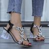 Sandalias de Mariposa con Pedrería de Alta Calidad y Tamaño Grande para Mujer con Punta Cuadrada y Tacones Gruesos de Cristal