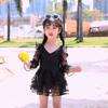 Traje de baño de princesa para bebé, traje de baño de playa para mujer, estilo occidental, traje de baño con mangas de encaje negro, traje de baño para niños de una pieza