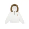 Ropa Exterior de Algodón con Capucha, Cuello Grande de Piel y Cremallera con Cuentas Estilo Retro Americano para Mujer, Nueva Colección Invierno 2025, Cálida, Corta, con Forro de Felpa