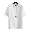 Nova camiseta de verão com manga curta de algodão linho camiseta de manga curta de linho masculina de verão cor sólida solta camisa básica branca de cinco pontas