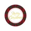 Plato de Papel Desechable Rojo a Cuadros con Tema de Árbol de Navidad Servilleta de Papel Vaso de Papel Suministros Decorativos para Mesa de Fiesta Navideña