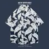 Camisa havaiana floral de manga curta, estilo retrô vetiver de Hong Kong, versão coreana da camisa da moda e estilosa para homens e mulheres, top para casal