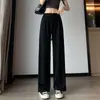Calça larga de cor sólida preta para mulheres, estilo fino de outono, novo modelo 2026, proteção solar, secagem rápida, calça casual, solta e modeladora, calça tipo palito