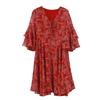 Vestido Floral de Chifón de Talla Grande 2020 Verano Nuevo Cuello en V Vestido de Playa Talla Extra Grande