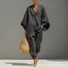 Moda Femenina Casual Europea y Americana Primavera/Verano 2026 Diseño de Estilo Perezoso Mangas Murciélago Cuello en V Holgado Conjunto