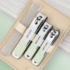 Cortador de unhas portátil, conjunto de quatro peças, cortador de unhas doméstico, boca plana, cortador de unhas inclinado, bolsa de couro, conjunto de ferramentas profissionais de manicure