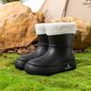 Sapatos de chuva com forro de lã da moda transfronteiriça, tubo curto feminino, cinto de vento fofo para estudantes, sapatos quentes de água, sapatos de borracha à prova d'água para mulheres
