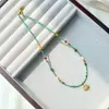 Colar de Contas de Ágata Turquesa Natural para Mulheres, Design de Nicho com Pingente de Sol, Corrente para Clavícula de Luxo Leve, Joia de Alta Qualidade
