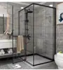 Mampara de Ducha en Forma de L de Acero Inoxidable para Baño con Puerta de Cristal y Accesorios Cuadrados