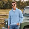 Suéter masculino de malha jacquard texturizada, marca independente transfronteiriça, com meio zíper, gola alta, manga longa, estilo americano, moletom casual plus size