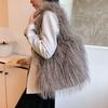 Bolsa Cruzada Europeia e Americana Nova Toca com Franjas Mao Mao Bolsa de Mão de Pena de Frango Sintética Bolsa de Ombro Fashion Bolsa Tote de Grande Capacidade