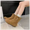 Botas de Moda Retro de Cuero Gamuzado hasta la Mitad de la Pantorrilla para Mujer, Nuevo Estilo Otoño 2026, Lindas y Originales, Cómodas Planas con Punta Grande, Botas tipo Birkenstock