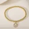 Aogu Amazon Mais Vendido Simples Versátil Banhado a Cobre Ouro 18K Zircônia Coração Geométrico Pingente Pulseira com Contas para Mulheres